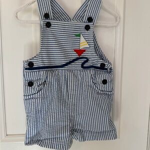 Seersucker baby boy shortalls